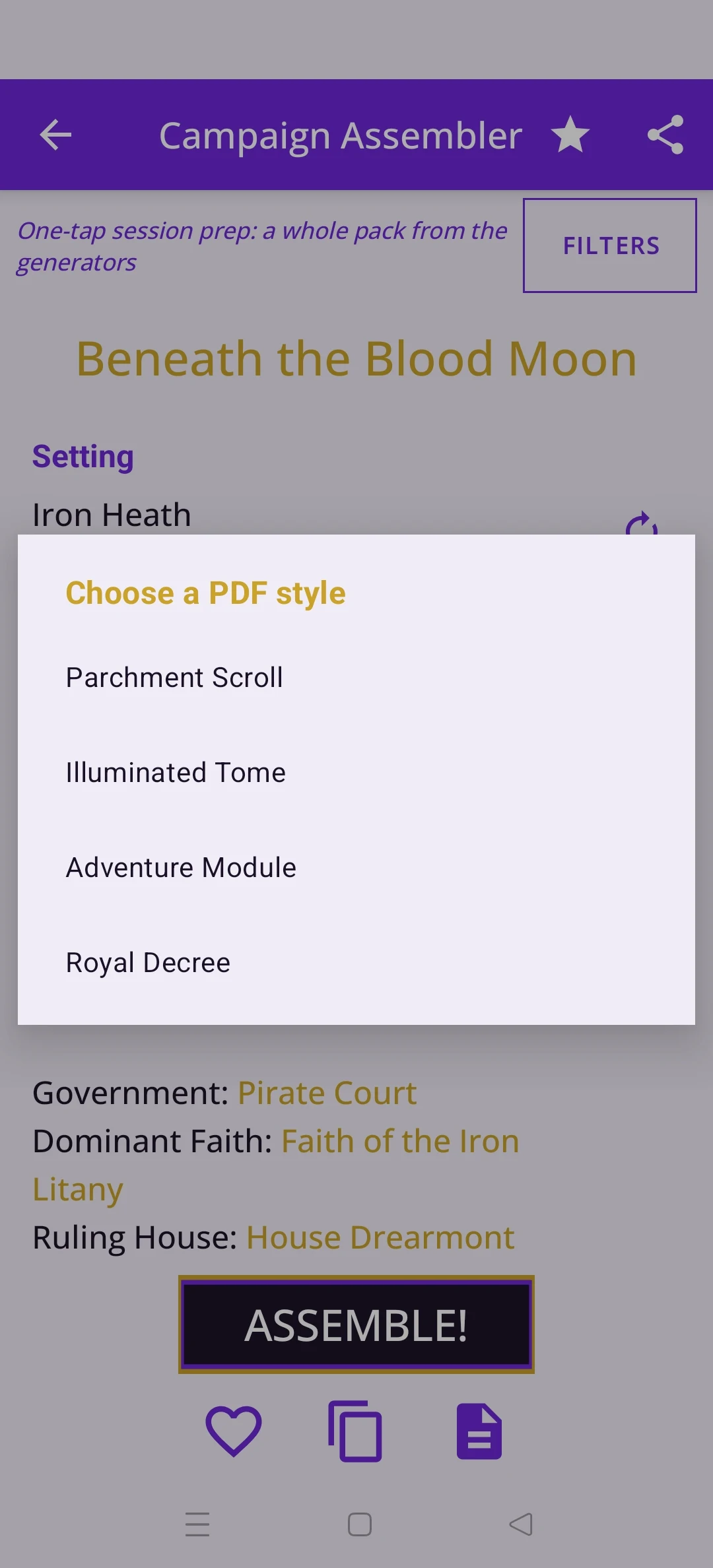 Fantasy World Generator: the Campaign Assembler with themed PDF export