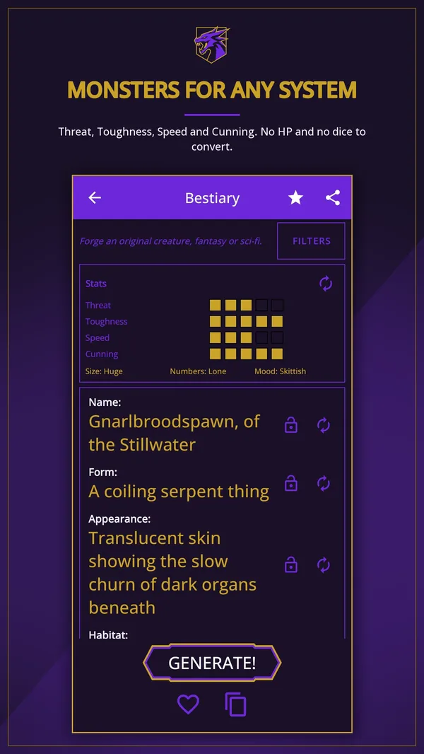 Fantasy World Generator: the Bestiary, monsters for any system
