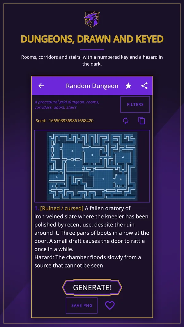 Fantasy World Generator: procedural dungeons, drawn and keyed