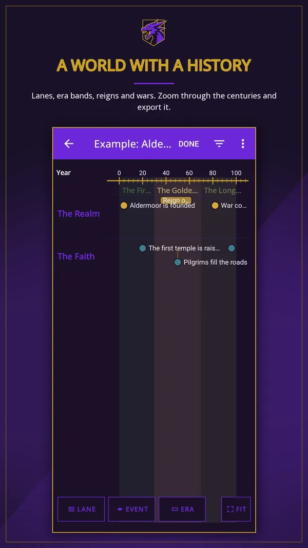 Fantasy World Generator: a world timeline of reigns, wars and eras