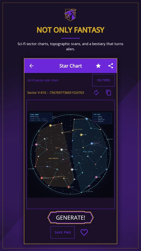 Fantasy World Generator: sci-fi sector star charts, not only fantasy