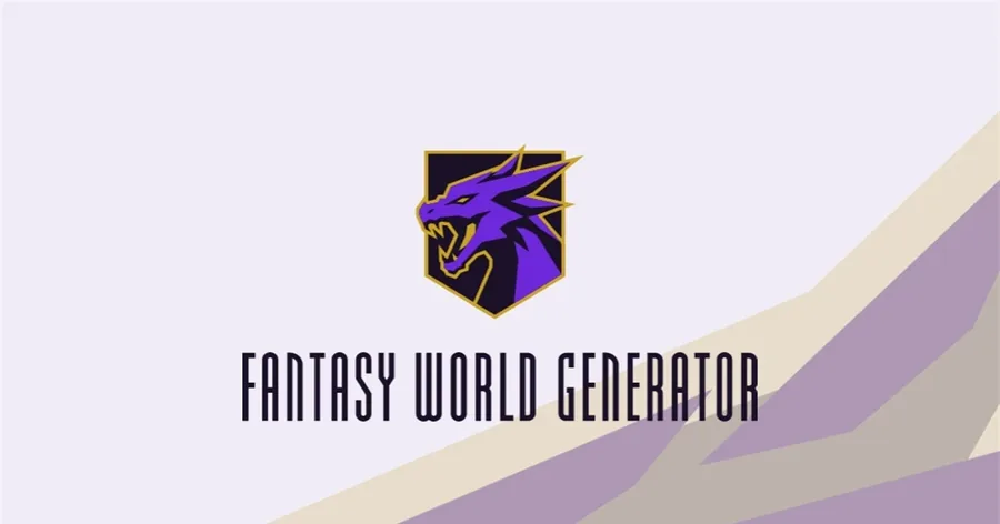 The Fantasy World Generator logo: a purple dragon on a gold-edged shield above the wordmark.